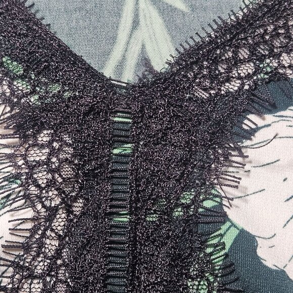 Jason Wu Women Floral LaceTrim Blouse XL Black Green Whimsygoth Boho Chic Light - Picture 5 of 10